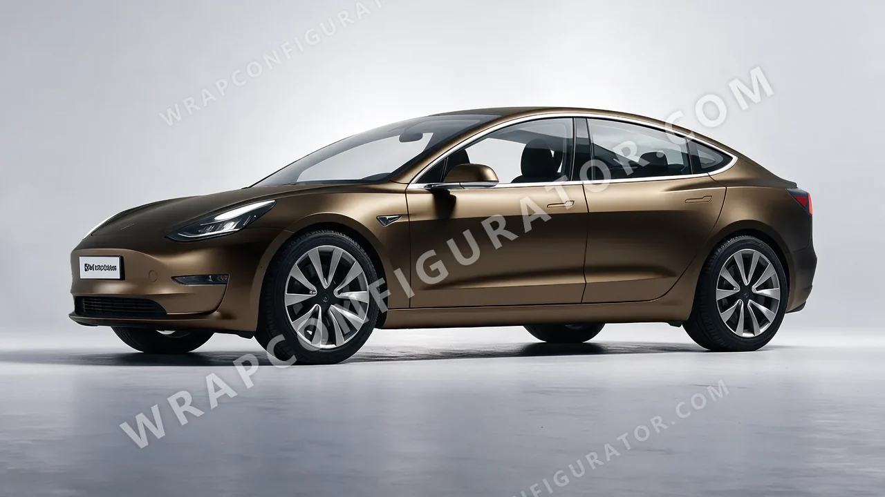 Black Tesla Model 3 2019 wrapped in 3M Satin Gold Dust Black SP242