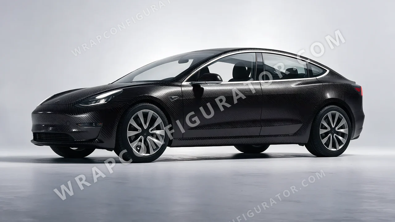 Black Tesla Model 3 2019 wrapped in Avery Dennison Carbon Fiber Black SW900-194-X