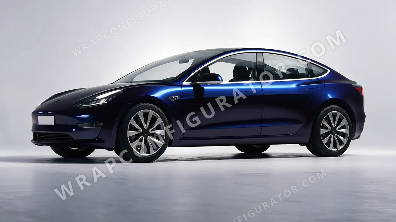 Black Tesla Model 3 2019 wrapped in KPMF Blue Black Iridescent K75469