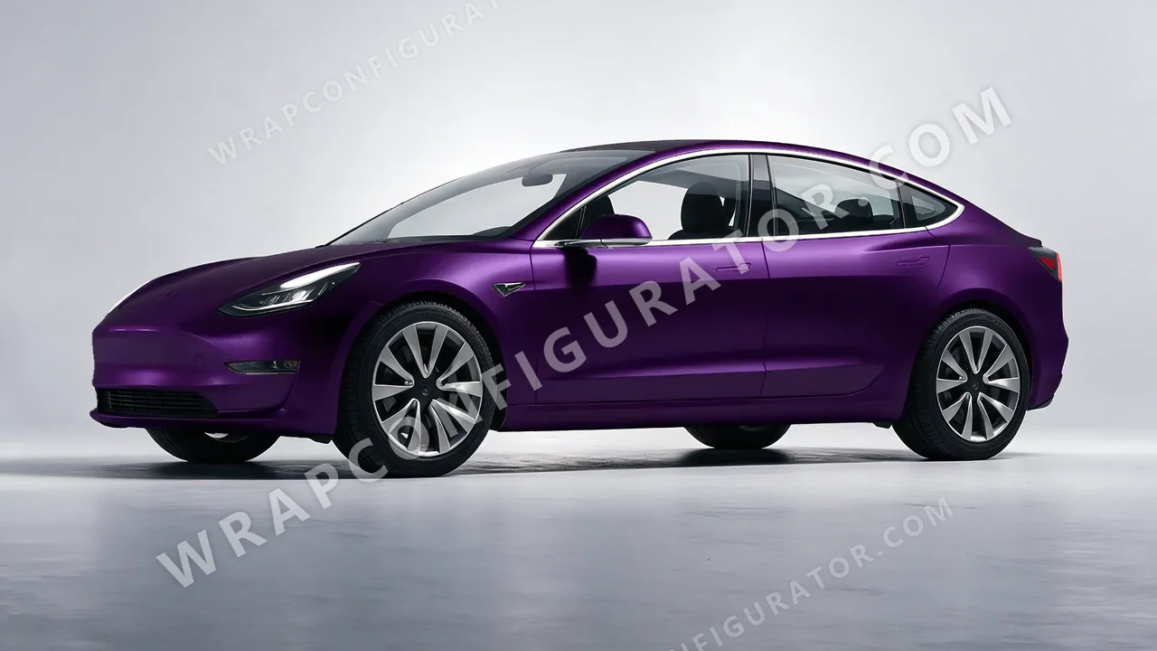 Black Tesla Model 3 2019 wrapped in KPMF Frozen Midnight Purple K75570