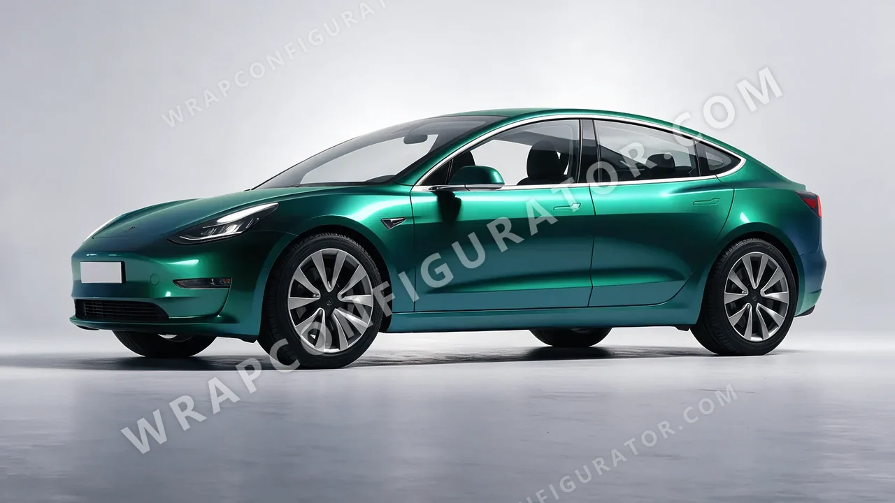 Black Tesla Model 3 2019 wrapped in KPMF Green Black Iridescent K75460
