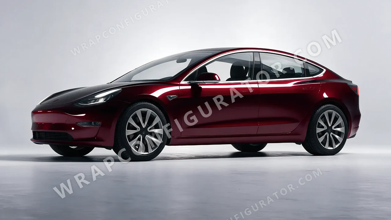 Black Tesla Model 3 2019 wrapped in KPMF Midnight Crimson Bloom K75447