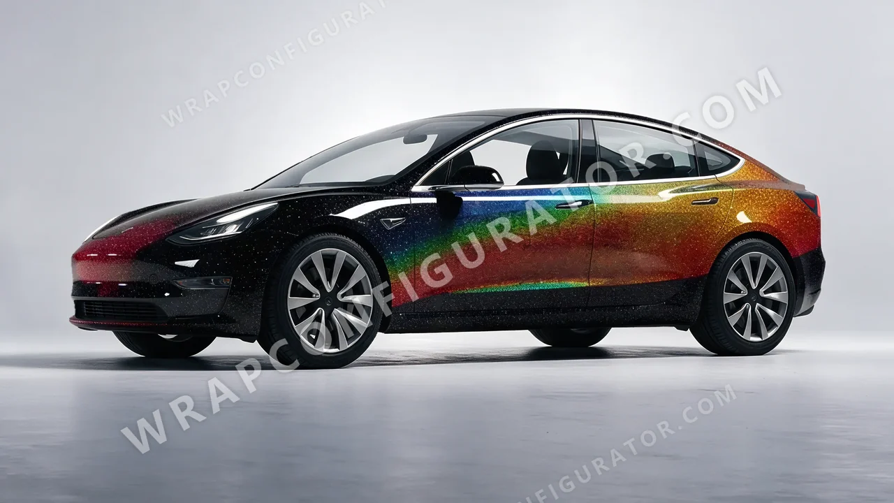 Black Tesla Model 3 2019 wrapped in KPMF Morpheus Black Starlight K75470