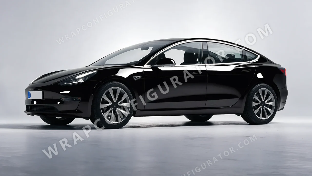Black Tesla Model 3 2019 wrapped in KPMF Perfect Black K75443