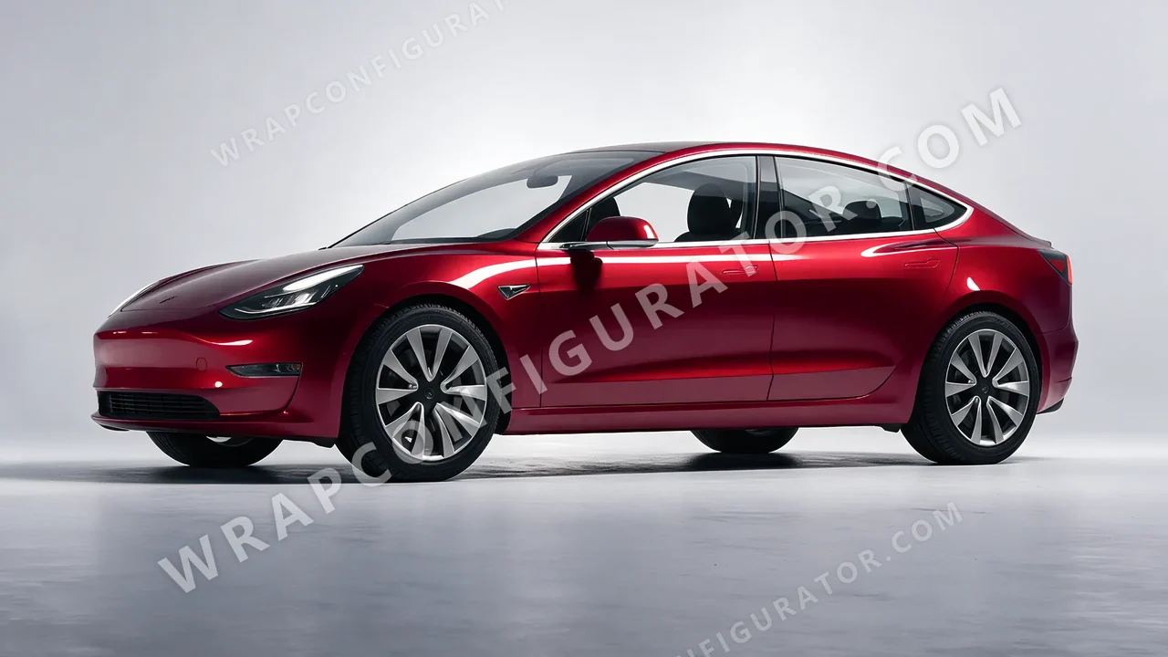 Black Tesla Model 3 2019 wrapped in KPMF Red Black Iridescent K75408