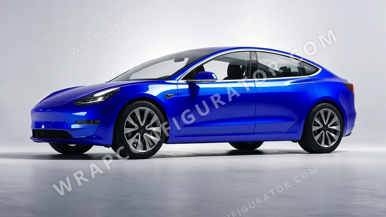 Blue Tesla Model 3 2019 wrapped in 3M Blue Raspberry HG378