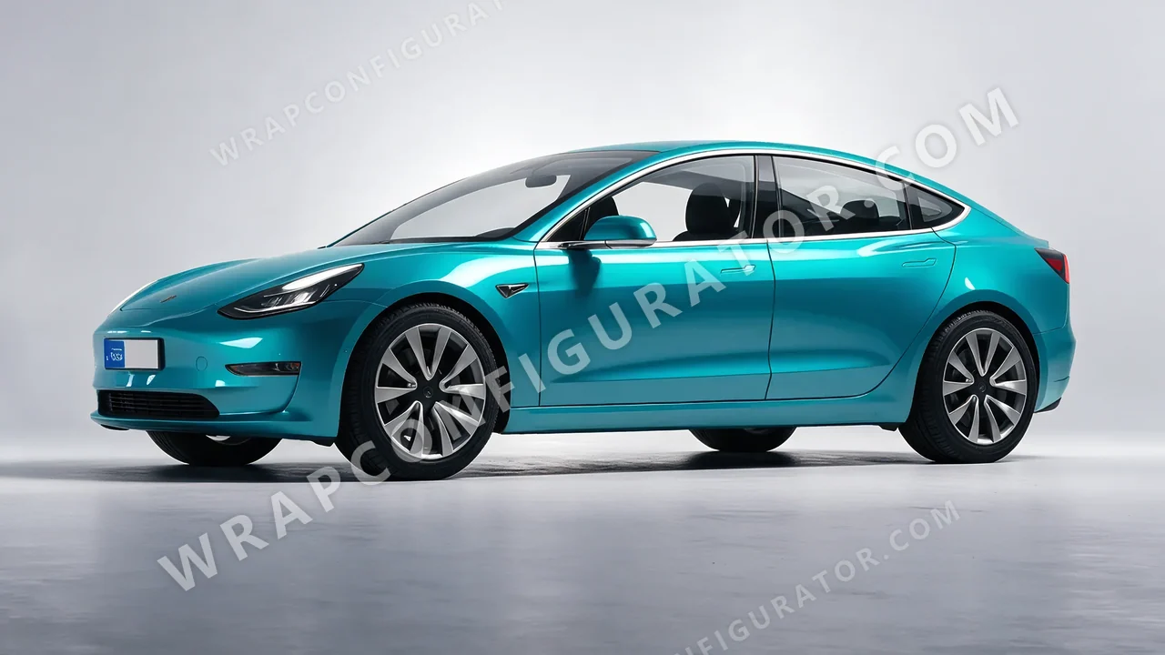 Blue Tesla Model 3 2019 wrapped in 3M Gloss Atomic Teal G356