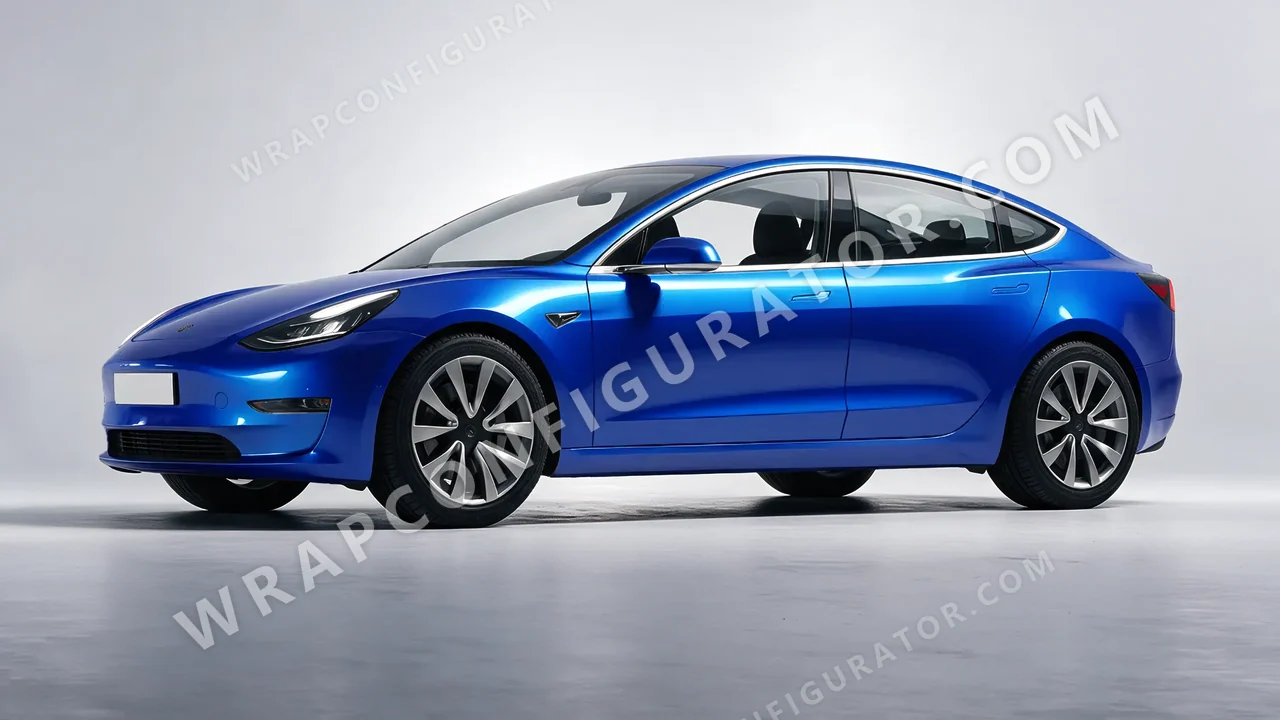 Blue Tesla Model 3 2019 wrapped in 3M Gloss Blue Metallic G227
