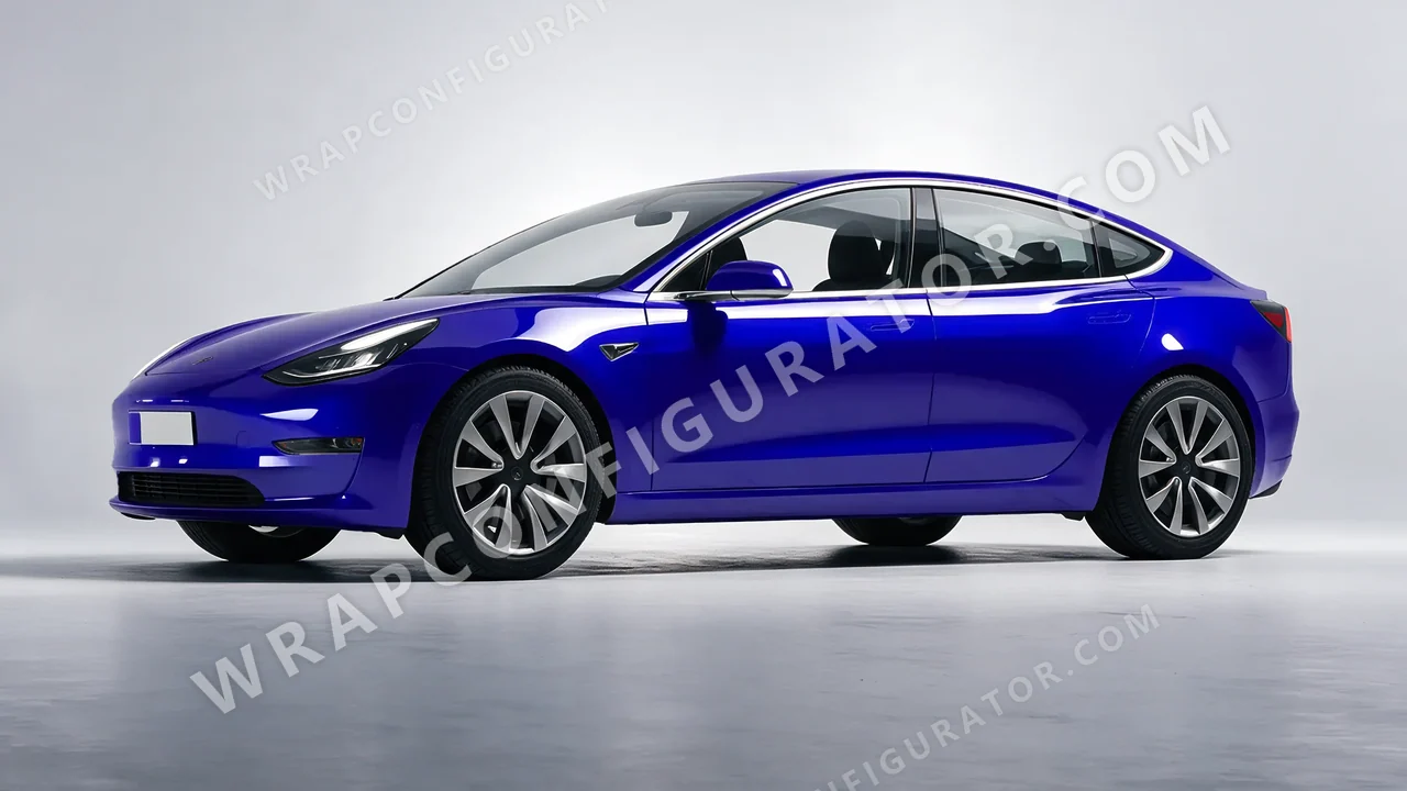 Blue Tesla Model 3 2019 wrapped in 3M Gloss Blue Raspberry G378
