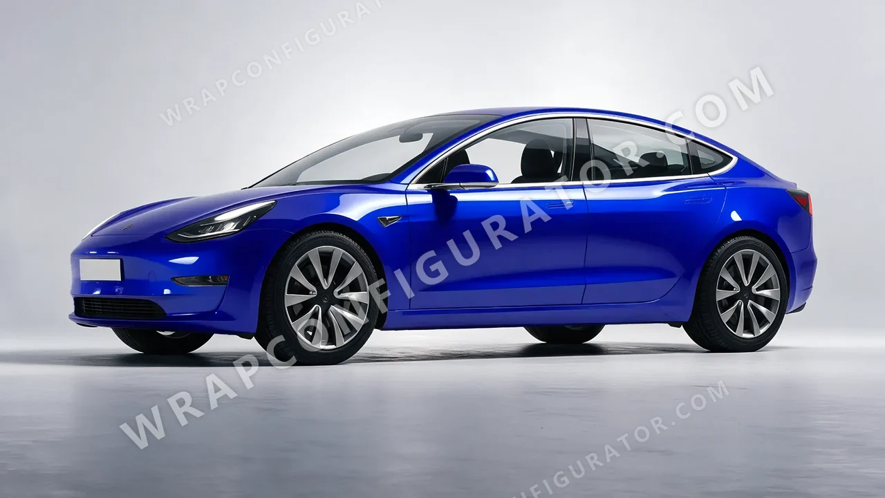 Blue Tesla Model 3 2019 wrapped in 3M Gloss Cosmic Blue G377
