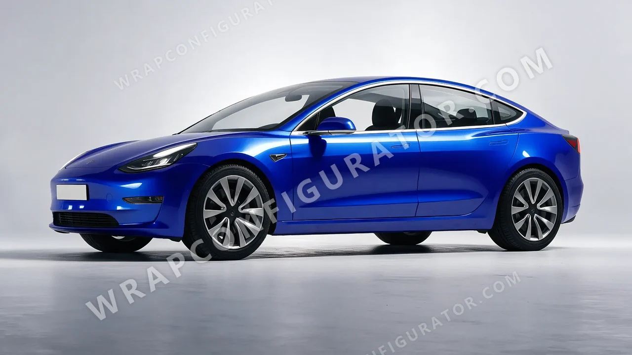 Blue Tesla Model 3 2019 wrapped in 3M Gloss Deep Blue Metallic G217
