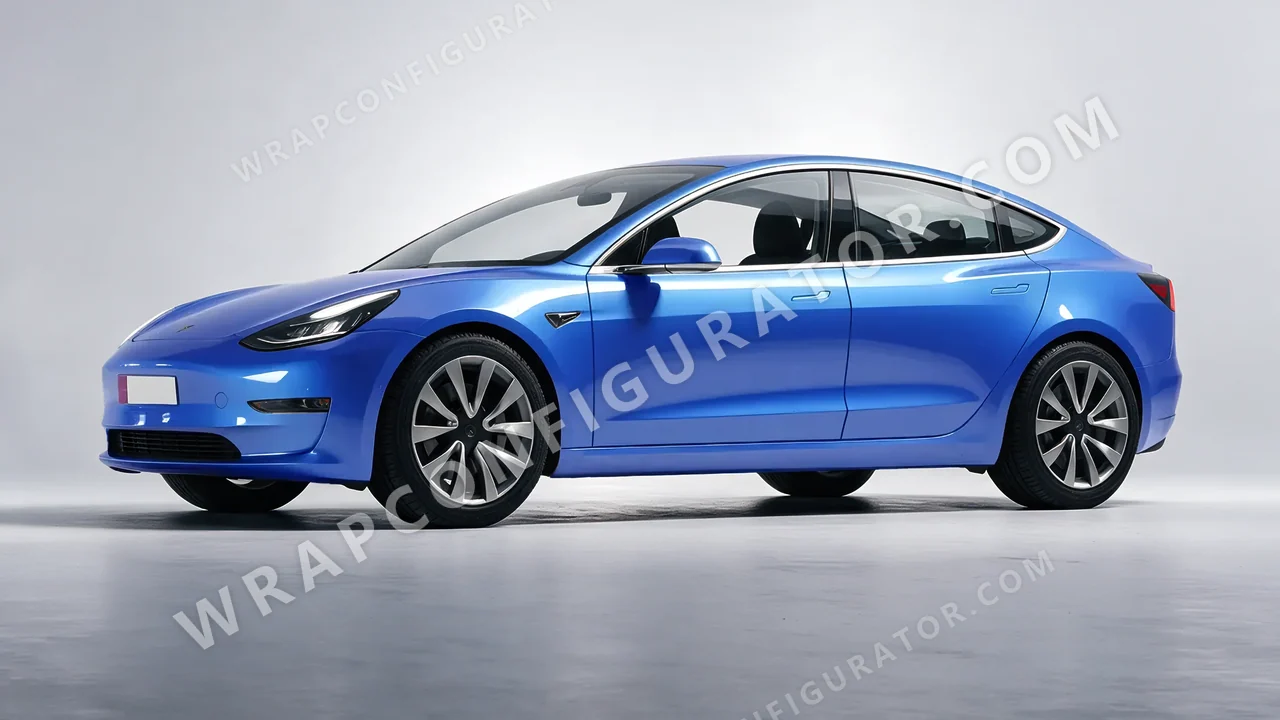 Blue Tesla Model 3 2019 wrapped in 3M Gloss Ice Blue G247