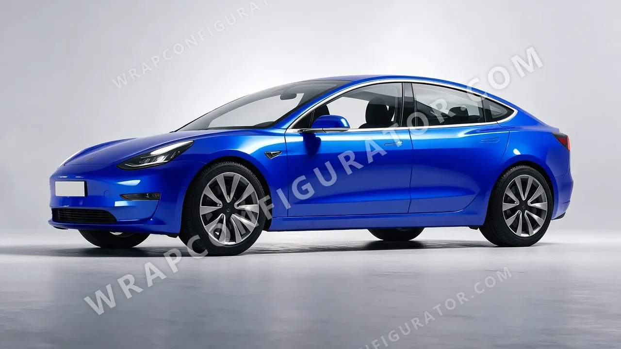 Blue Tesla Model 3 2019 wrapped in 3M Gloss Intense Blue G47