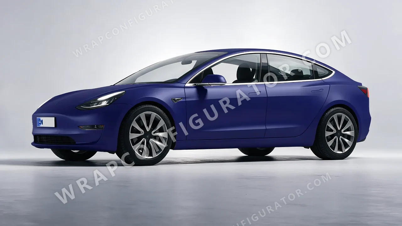 Blue Tesla Model 3 2019 wrapped in 3M Matte Indigo M27