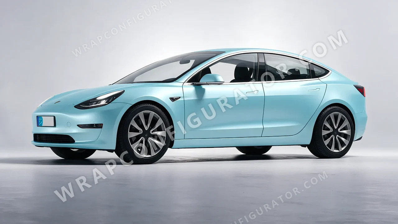Blue Tesla Model 3 2019 wrapped in 3M Satin Key West S57