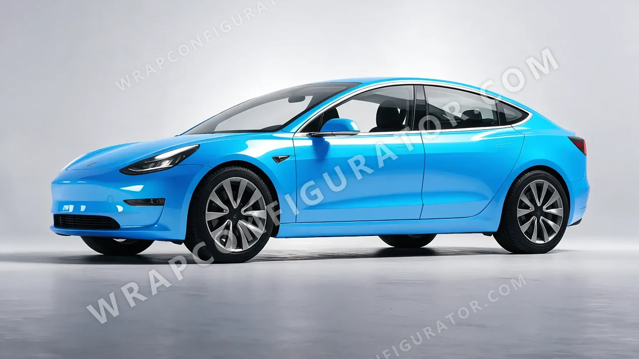 Blue Tesla Model 3 2019 wrapped in 3M Sky Blue HG77