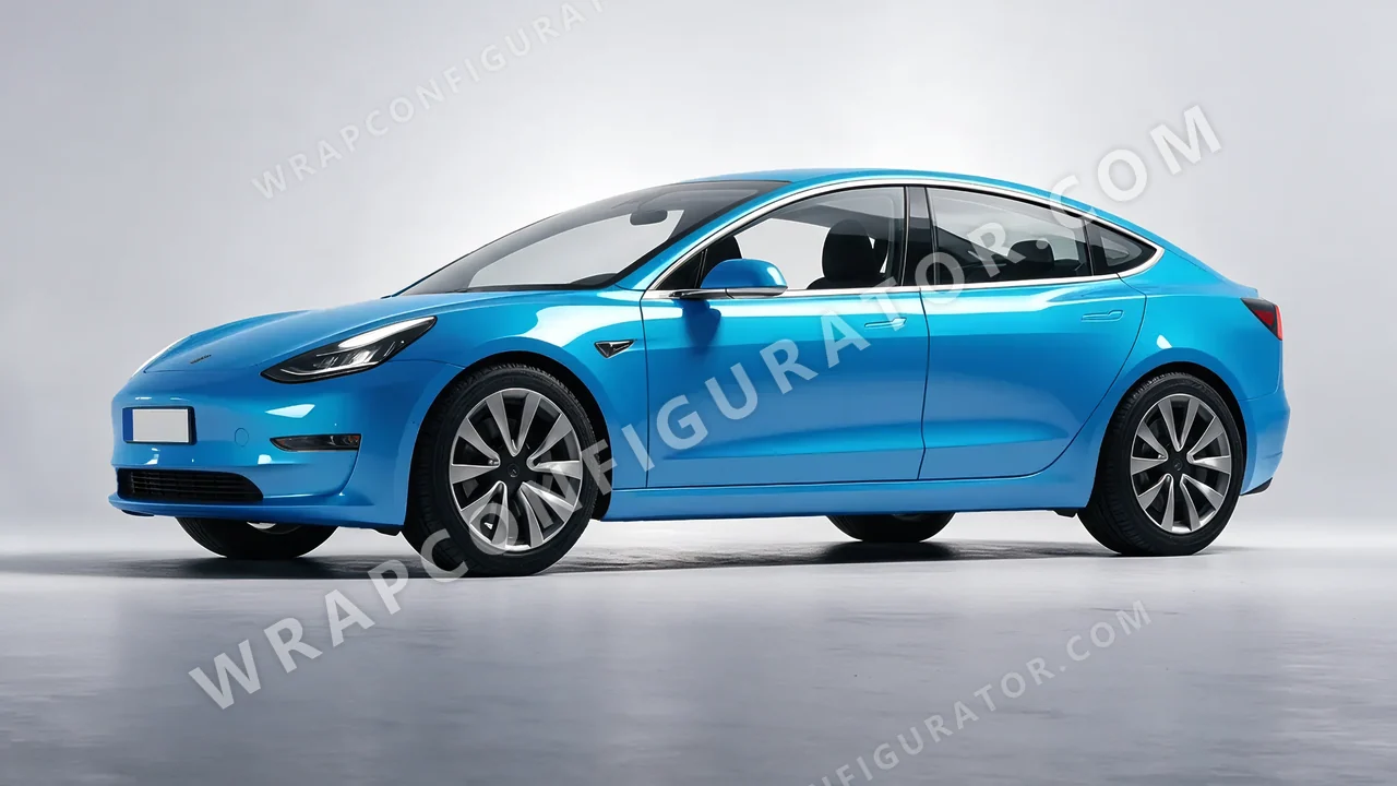 Blue Tesla Model 3 2019 wrapped in Avery Dennison Aqua Blue SW900-636-O