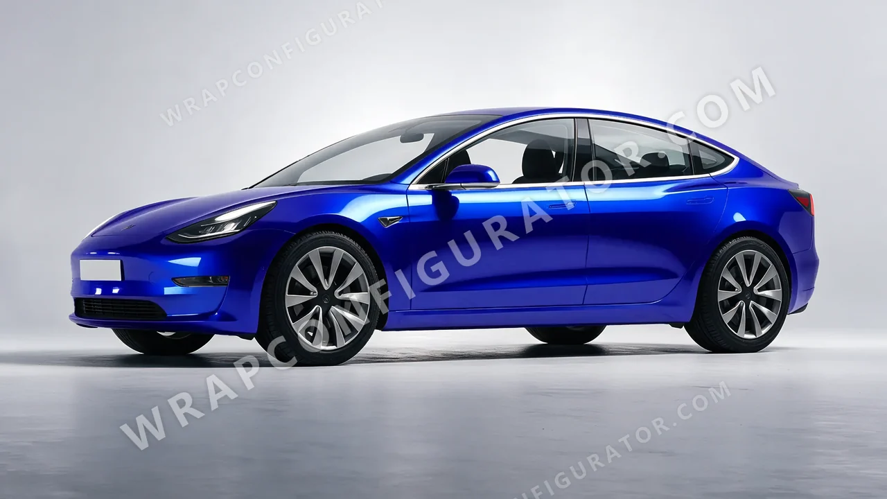 Blue Tesla Model 3 2019 wrapped in Avery Dennison Blue SF100-256-S