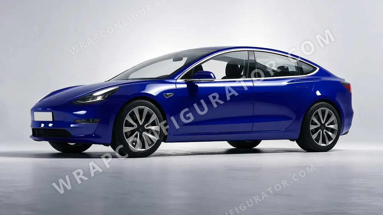 Blue Tesla Model 3 2019 wrapped in Avery Dennison Dark Blue SW900-681-O