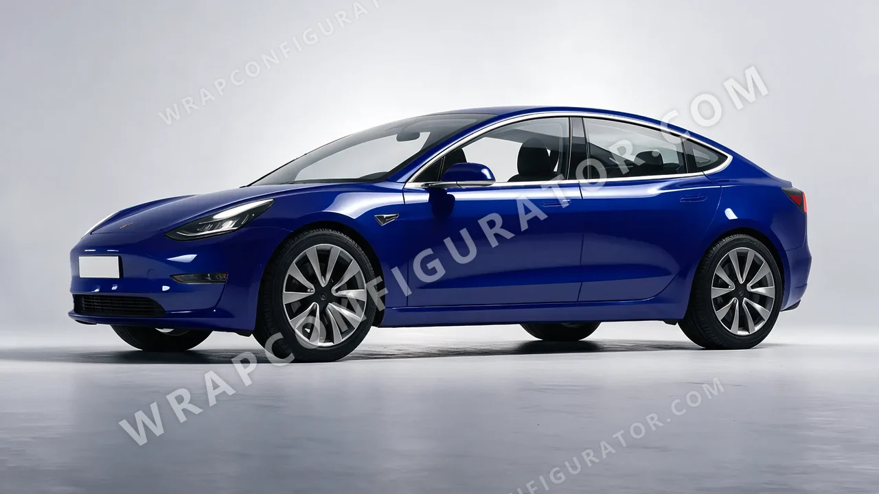 Blue Tesla Model 3 2019 wrapped in Avery Dennison Indigo Blue SW900-699-O