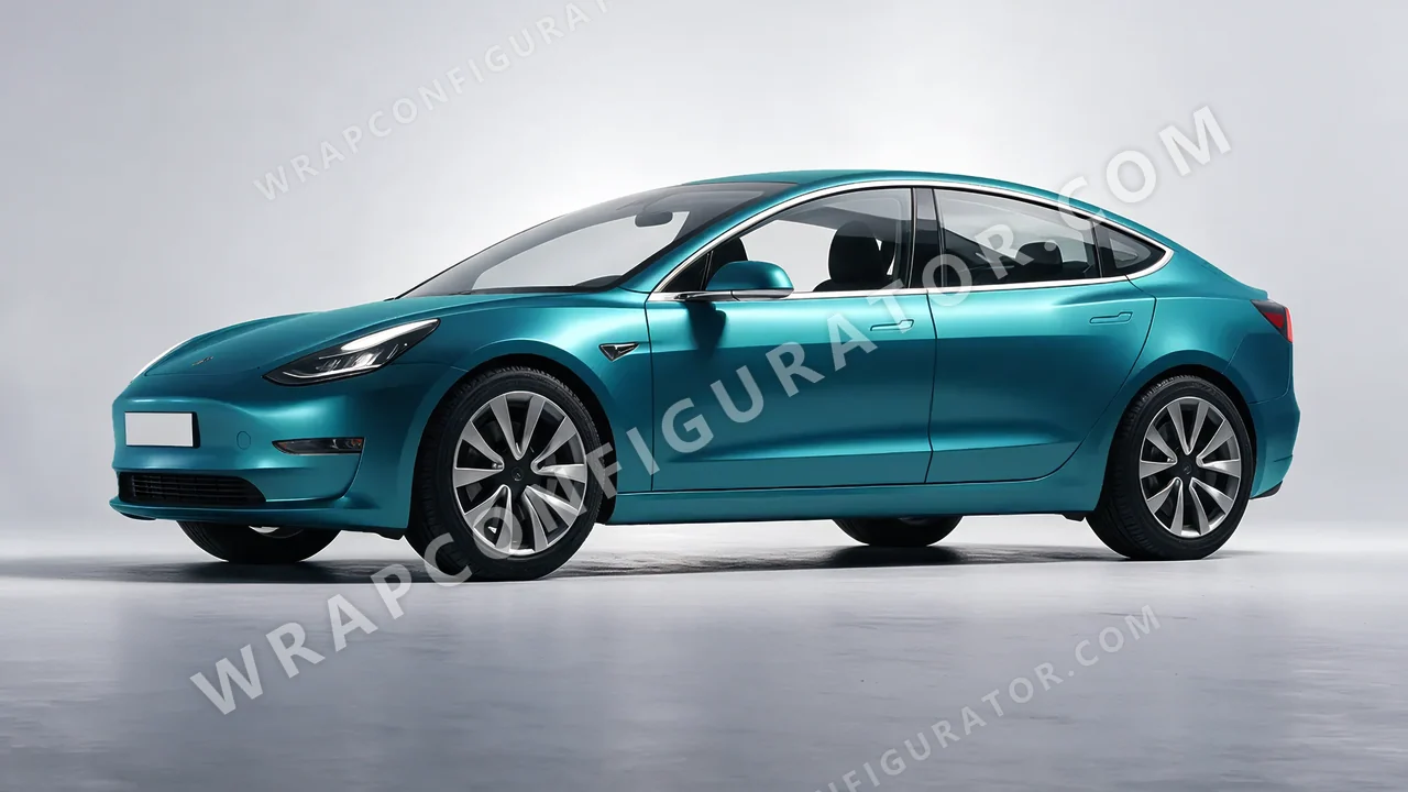Blue Tesla Model 3 2019 wrapped in Avery Dennison Satin Cool Teal SW900-716-S