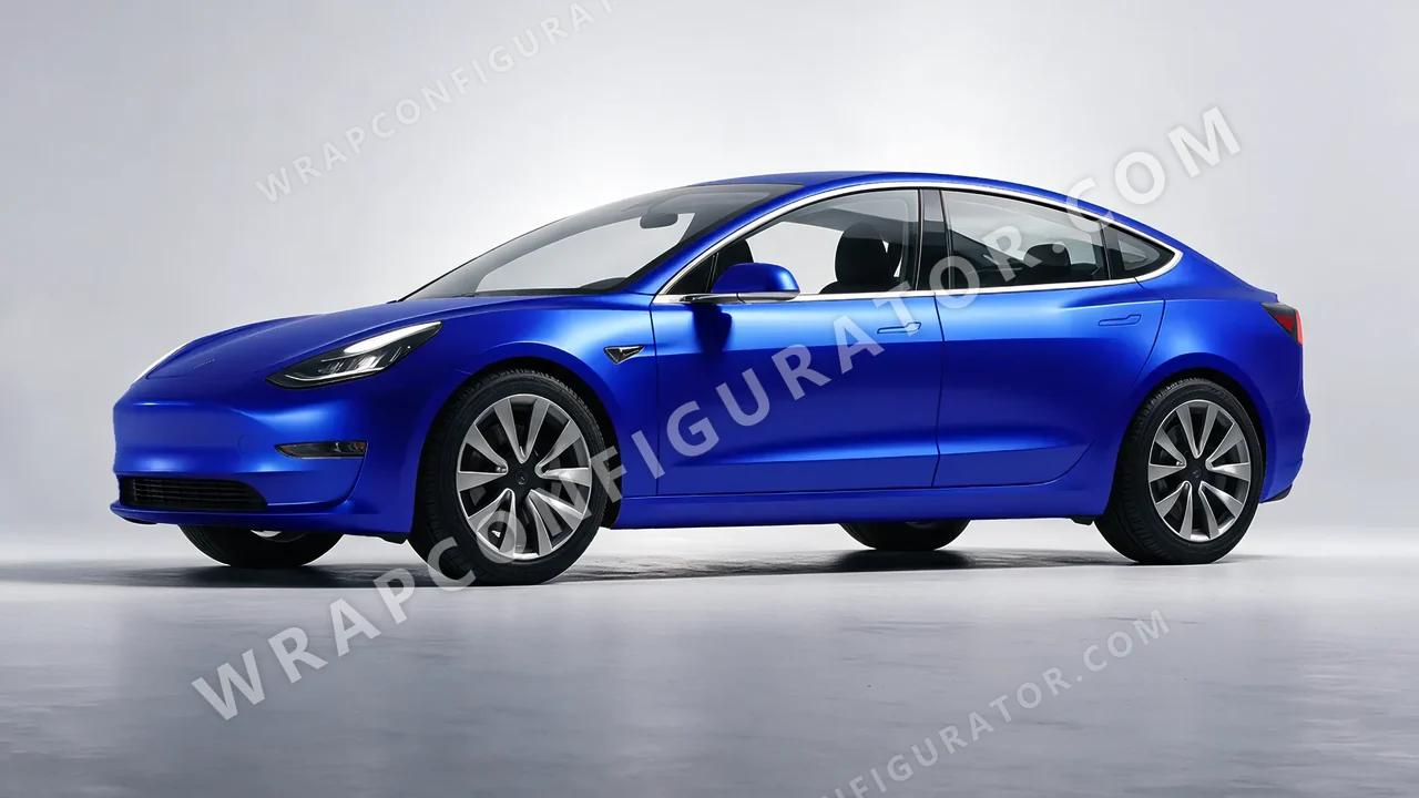 Blue Tesla Model 3 2019 wrapped in Avery Dennison Satin Wave Blue SW900-629-S