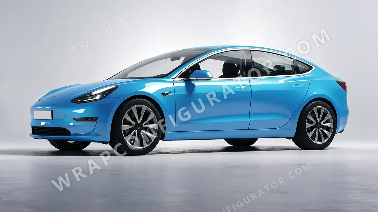 Blue Tesla Model 3 2019 wrapped in Avery Dennison Sea Breeze Blue SW900-648-O