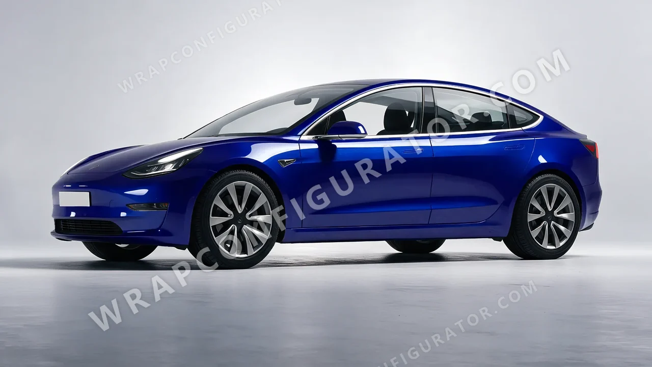 Blue Tesla Model 3 2019 wrapped in Colourshield PPF by HyperPro Berry Blue HGM57-P