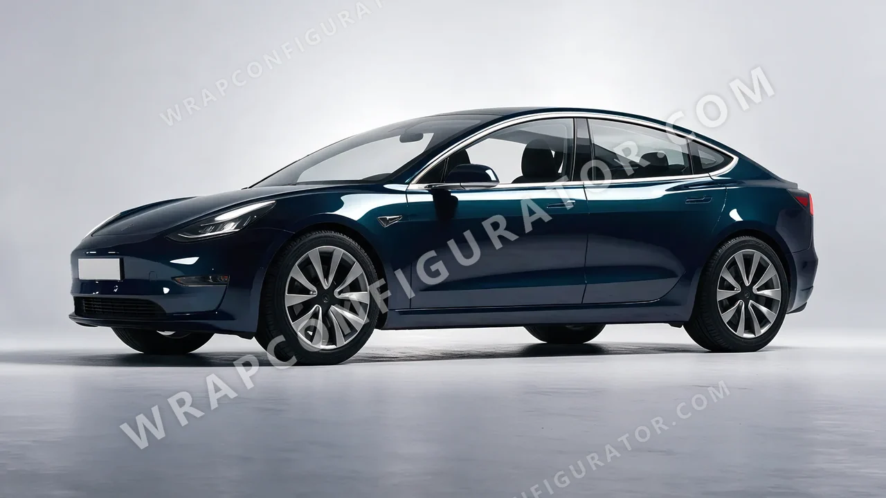 Blue Tesla Model 3 2019 wrapped in Colourshield PPF by HyperPro Petrol Blue HGF108-P