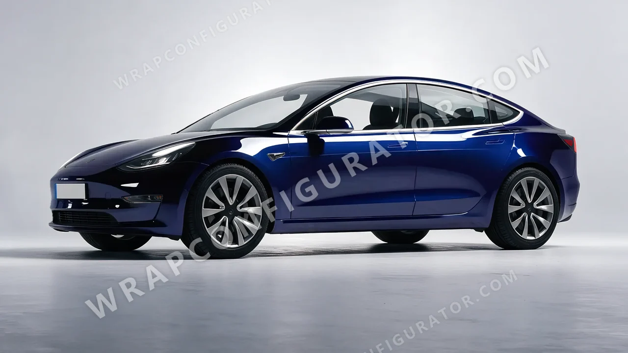 Blue Tesla Model 3 2019 wrapped in Inozetek Dynamic PPF Black Blue DPPF925