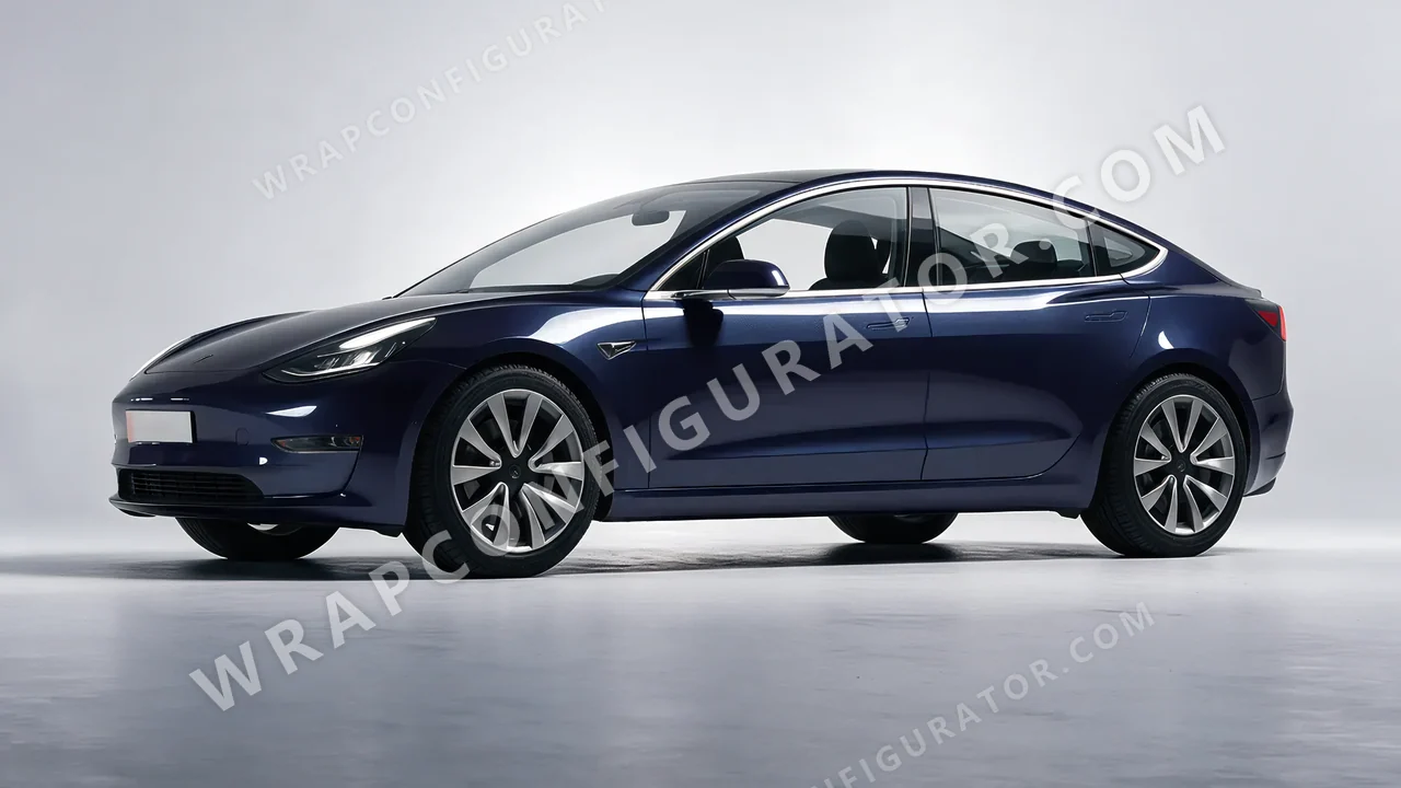 Blue Tesla Model 3 2019 wrapped in Inozetek Dynamic PPF Graphite Blue DPPF922