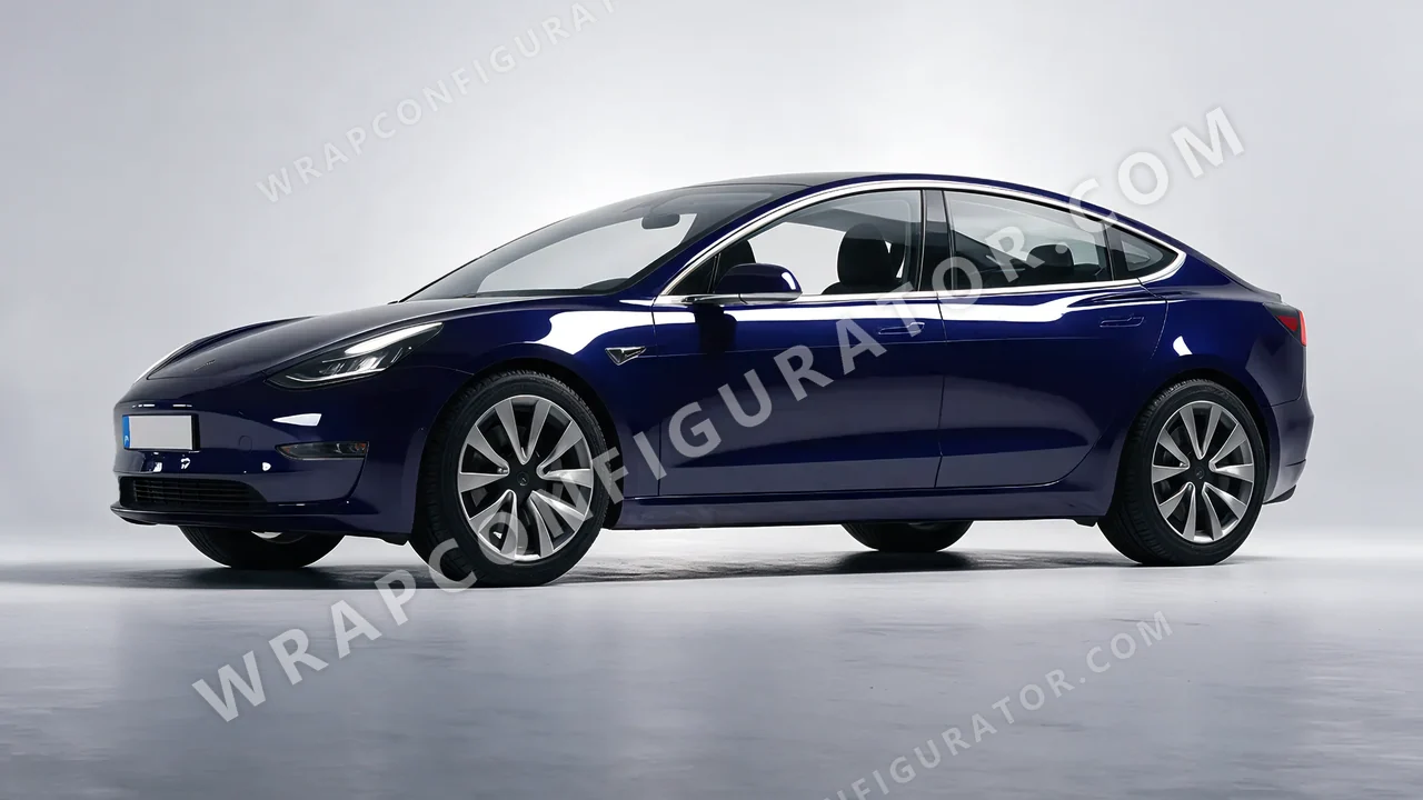 Blue Tesla Model 3 2019 wrapped in Inozetek Dynamic PPF SQ Navy SQ102NV