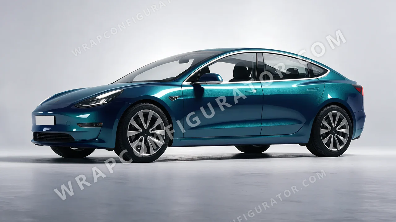 Blue Tesla Model 3 2019 wrapped in KPMF Excelsior Blue K75441