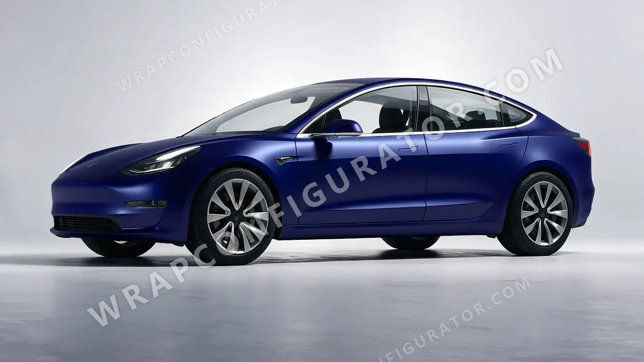 Blue Tesla Model 3 2019 wrapped in KPMF Frozen Sapphire Matt K75578