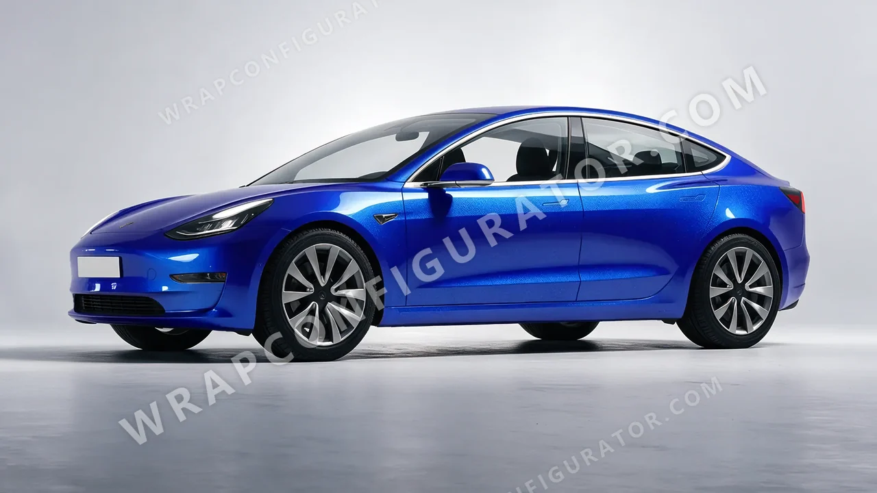 Blue Tesla Model 3 2019 wrapped in KPMF Indulgent Blue K75405