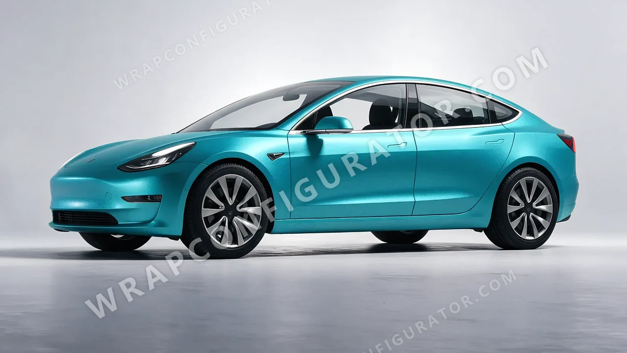 Blue Tesla Model 3 2019 wrapped in KPMF Matt Dynamic Turquoise K75511