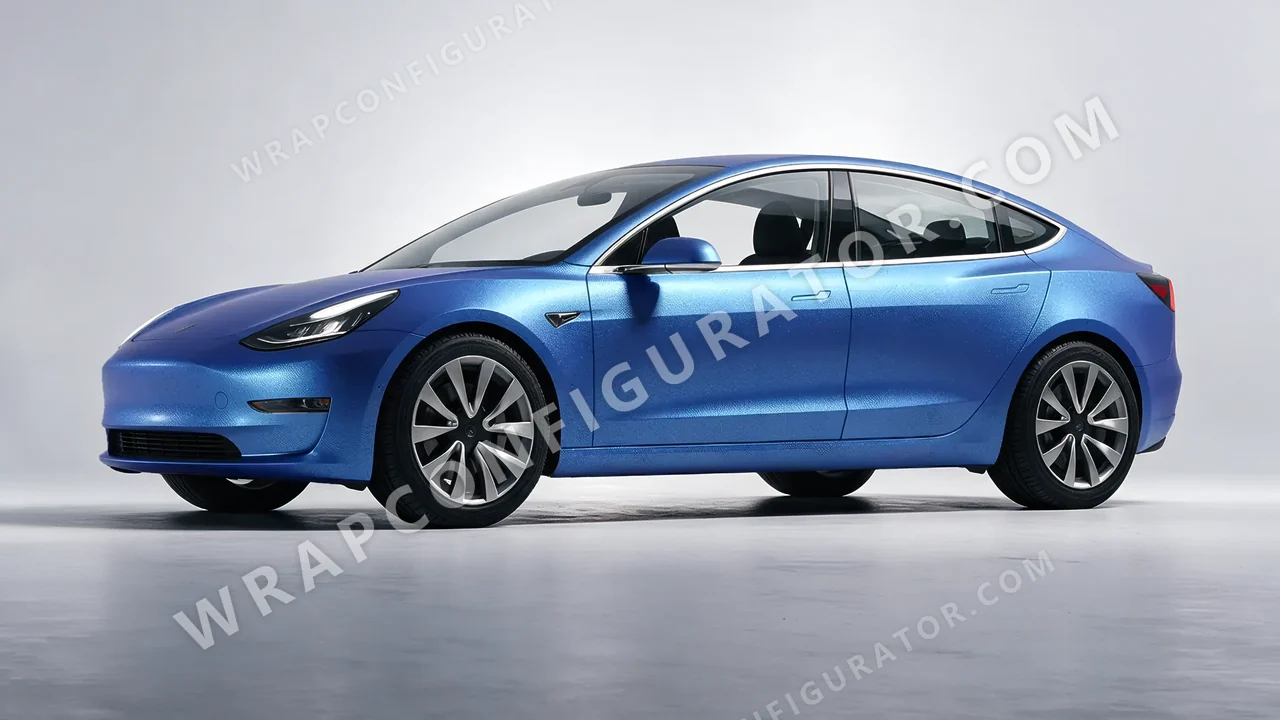 Blue Tesla Model 3 2019 wrapped in KPMF Matt Elan Blue K75561