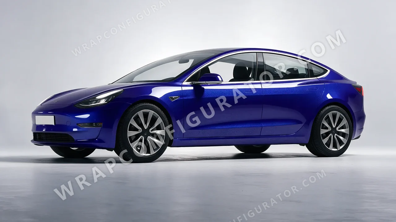 Blue Tesla Model 3 2019 wrapped in KPMF Opulent Indigo K75452