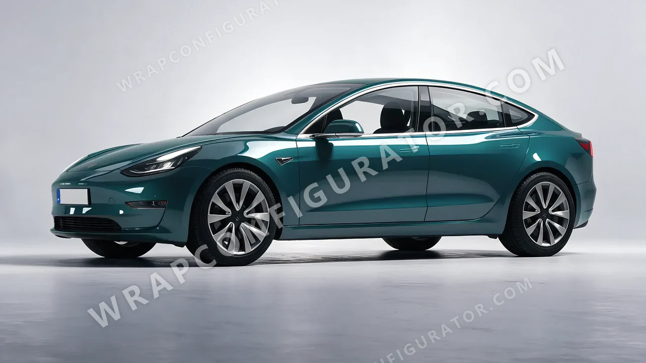 Blue Tesla Model 3 2019 wrapped in KPMF Tidal Teal K75413