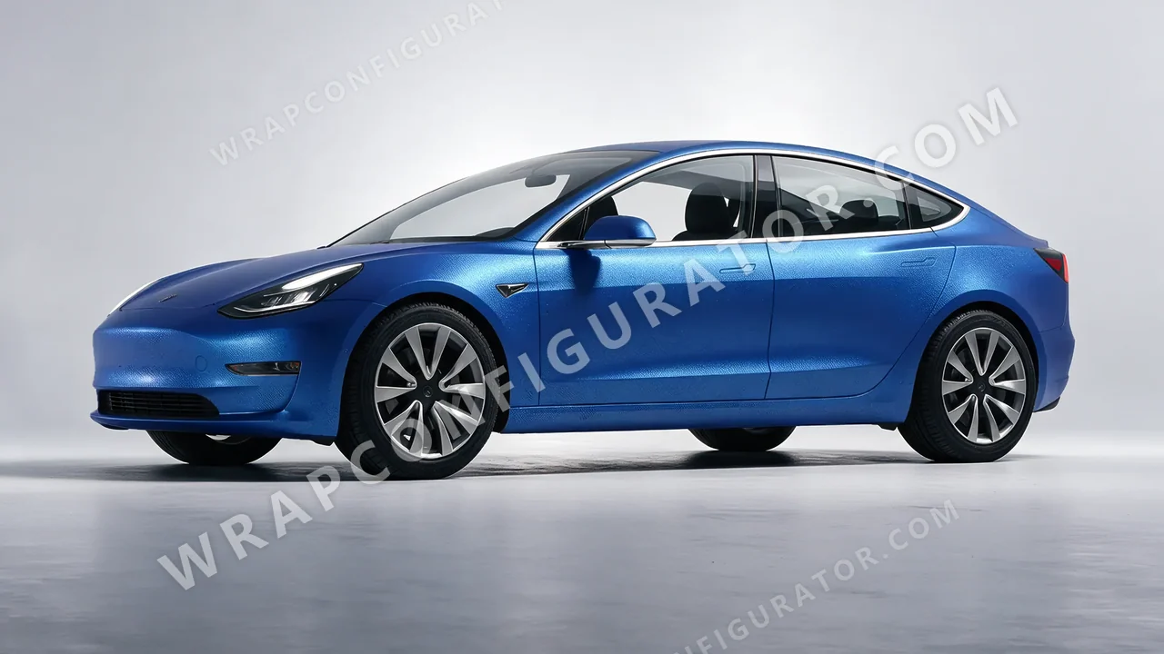 Blue Tesla Model 3 2019 wrapped in ORACAL Azure 970RA-197M