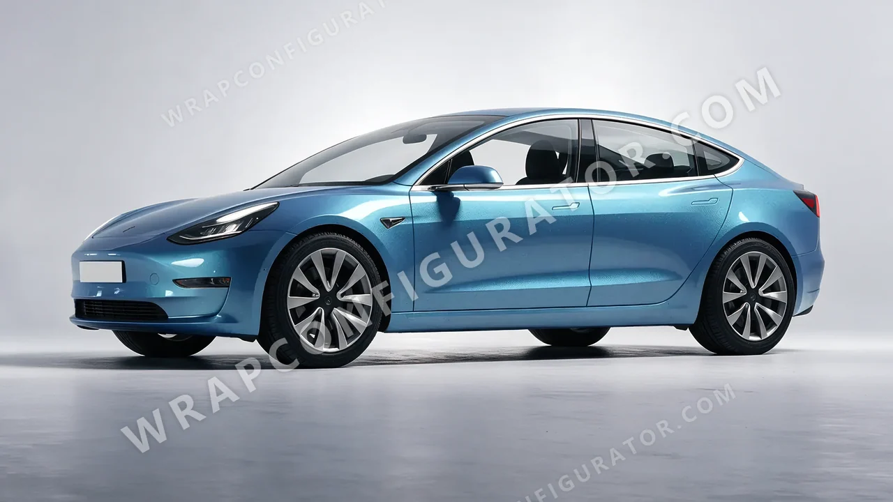 Blue Tesla Model 3 2019 wrapped in ORACAL Ballistic Blue 970RA-571G