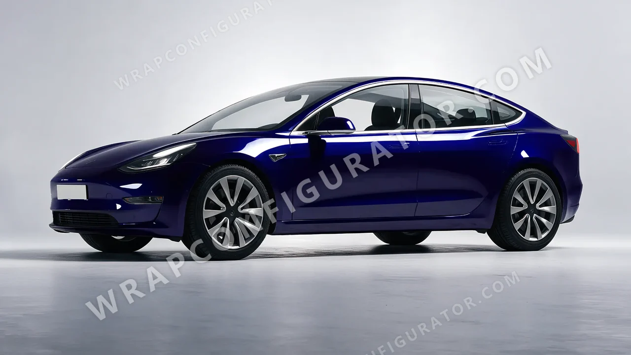Blue Tesla Model 3 2019 wrapped in ORACAL Baltic Blue 970RA-178G
