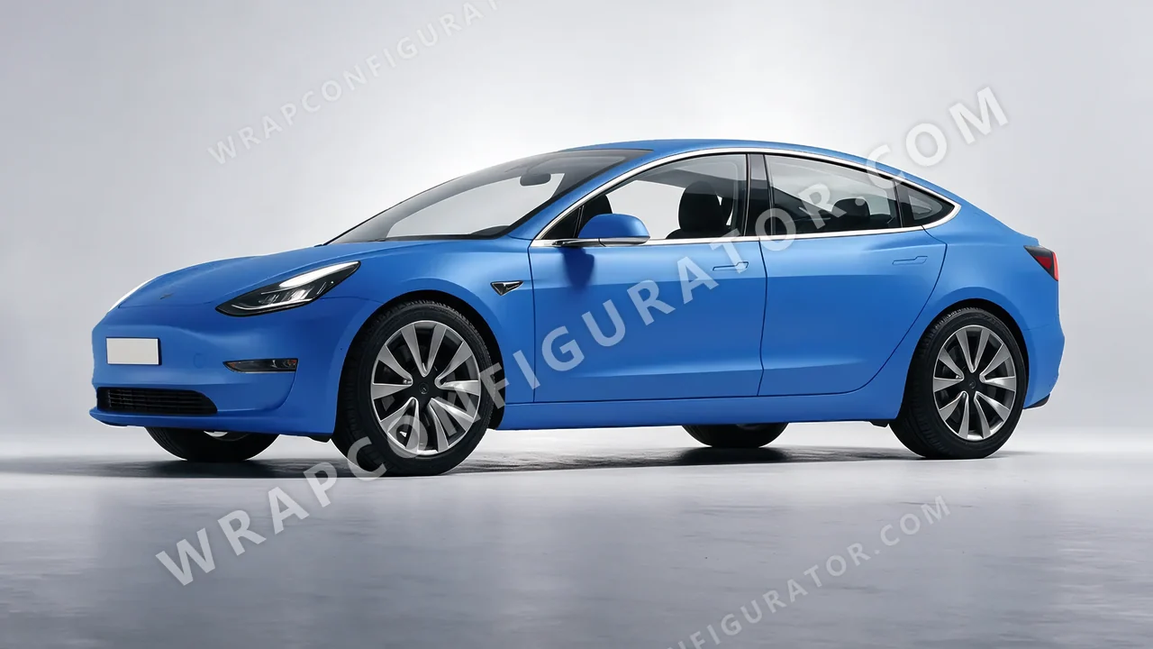 Blue Tesla Model 3 2019 wrapped in ORACAL Fjord Blue 970RA-547M