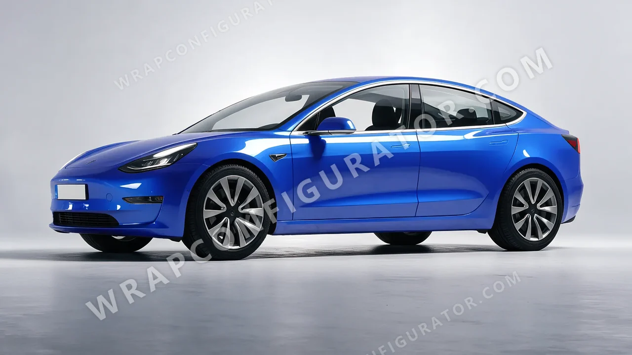 Blue Tesla Model 3 2019 wrapped in ORACAL Glacier Blue 970RA-555G