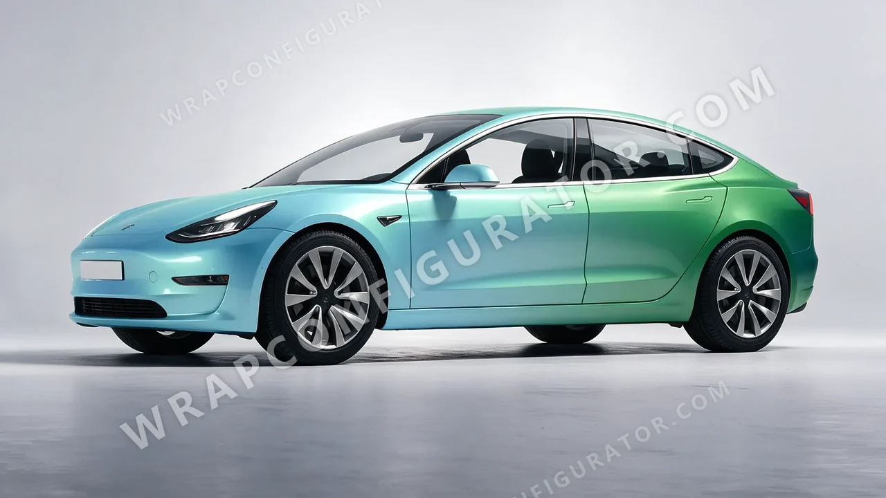 Blue Tesla Model 3 2019 wrapped in ORACAL Gloss Aquamarine 970RA-318G