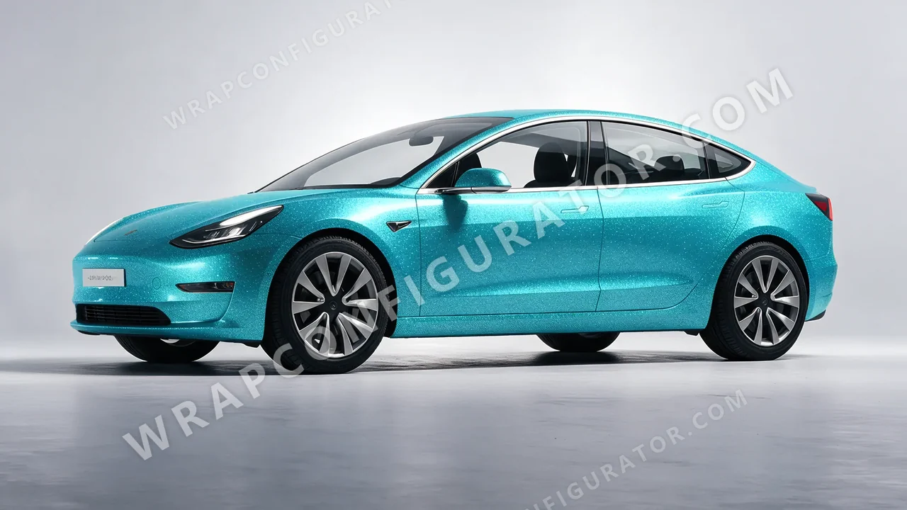Blue Tesla Model 3 2019 wrapped in ORACAL Gloss Turbo Turquoise 970RA-182G