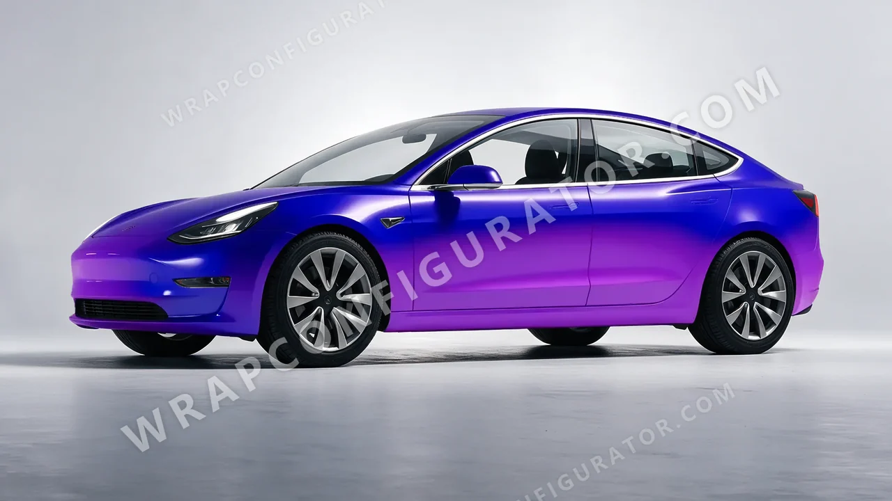 Blue Tesla Model 3 2019 wrapped in ORACAL Gloss Ultramarine Violet 970RA-319G