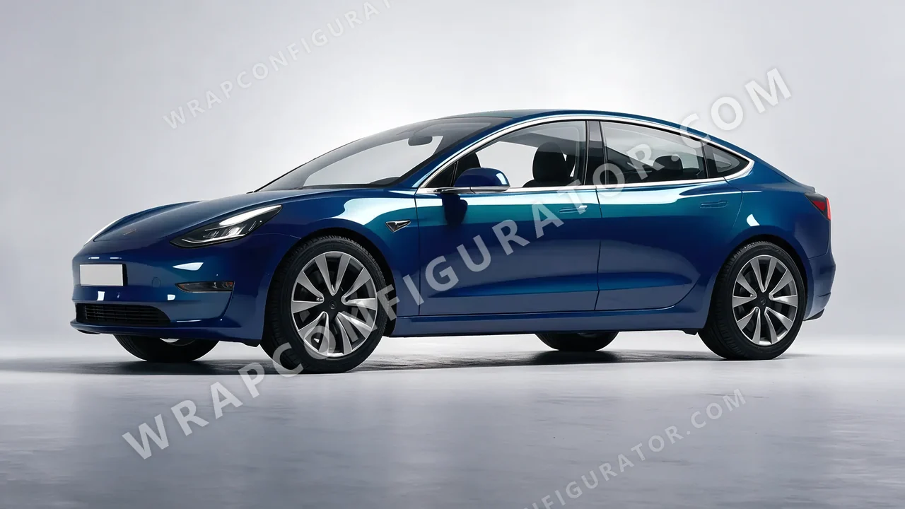 Blue Tesla Model 3 2019 wrapped in ORACAL Indigo Blue 970RA-544G