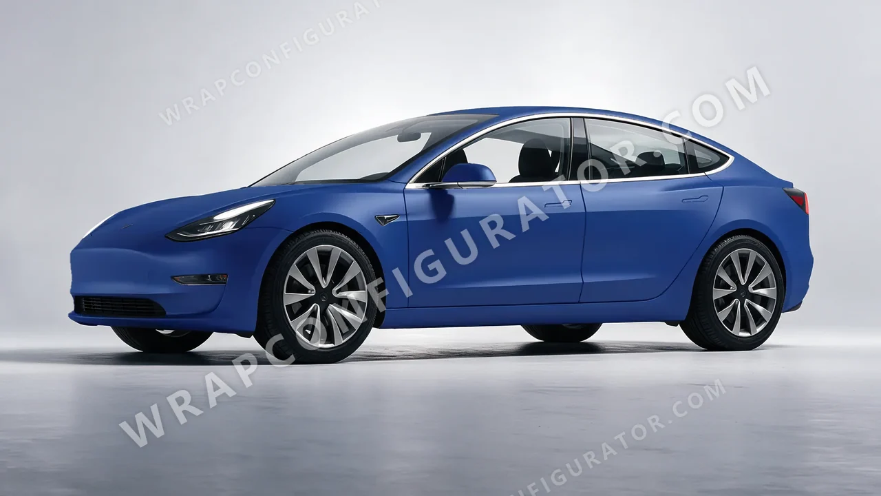 Blue Tesla Model 3 2019 wrapped in ORACAL Indigo Blue 970RA-544M