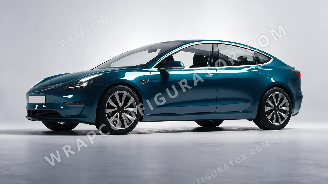 Blue Tesla Model 3 2019 wrapped in ORACAL Juniper 970RA-689G